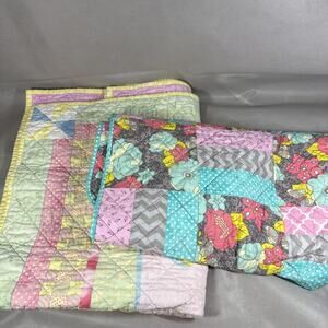 Hand Stitched Baby Quilt Smaller Blankets Lot Of 2 Cute Bright Colors A1